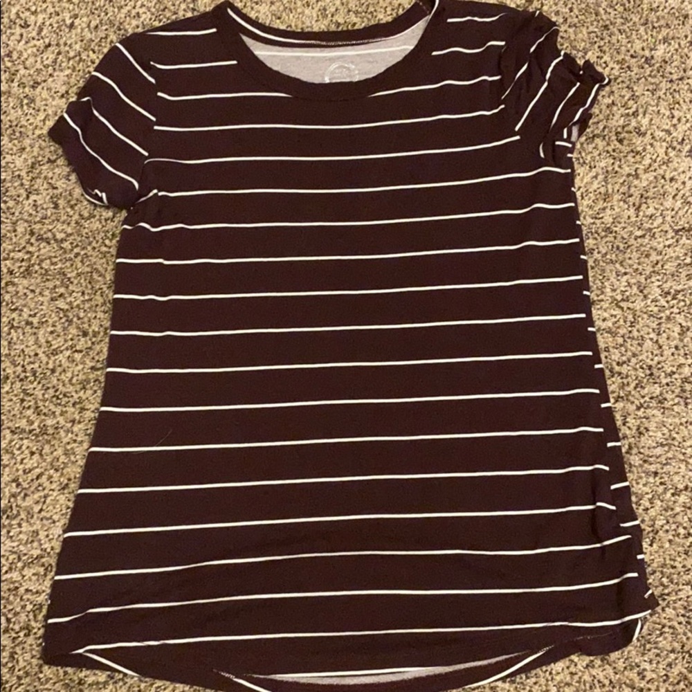 Maroon and white striped shirt